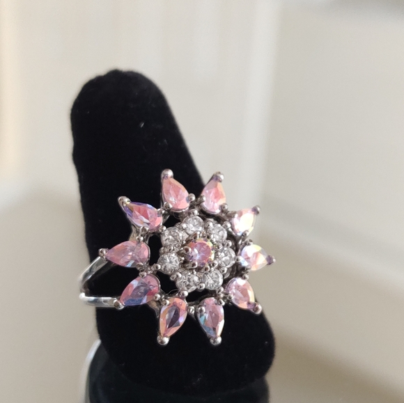 925 Silver Stamped Mystic Pink Topaz and white topaz size 10 cocktail ring. - Picture 5 of 5